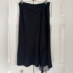 VTG Lauren Ralph Lauren Black Wool Fringe Midi Skirt Size 14P